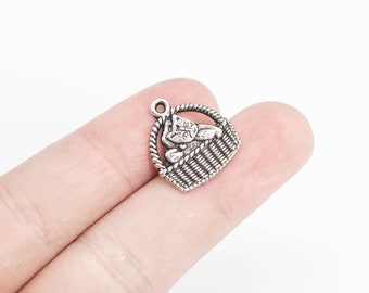 10 Cat In The Basket Charm Antique Silver Tone  (66498-3366)