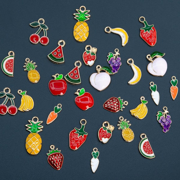 Collection 15 Enamel Charms Fruit Theme Gold Tone  (65455-3286)