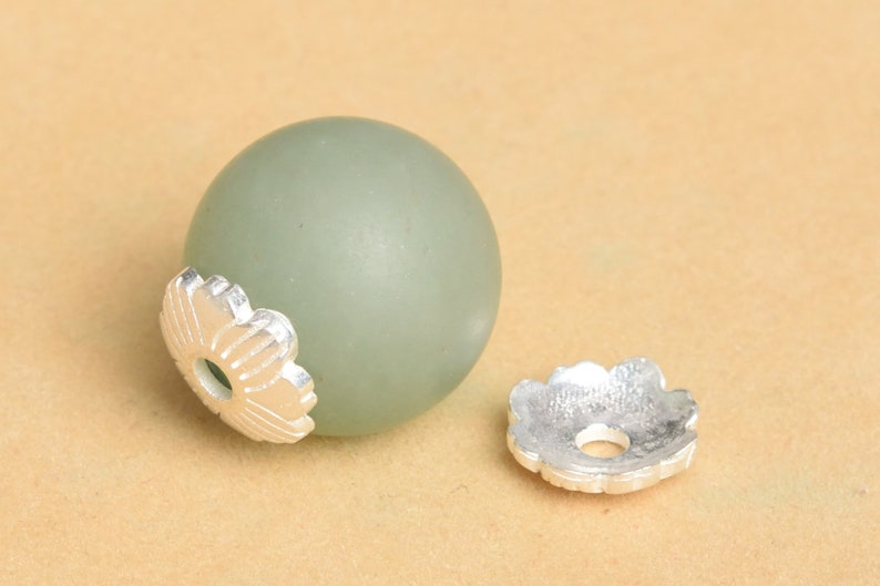 64405-2137 4 Solid Silver Flower Bead Cap 925 Sterling Silver 9mm