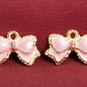 6 Enamel Bow Knot Charm Gold Tone With Pink Enamel  (65829-3308)