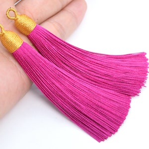 2 Tassels 3.14" / 8cm Polyester Mala Tassel with Top Loop Rose Red Color (64176-2472)