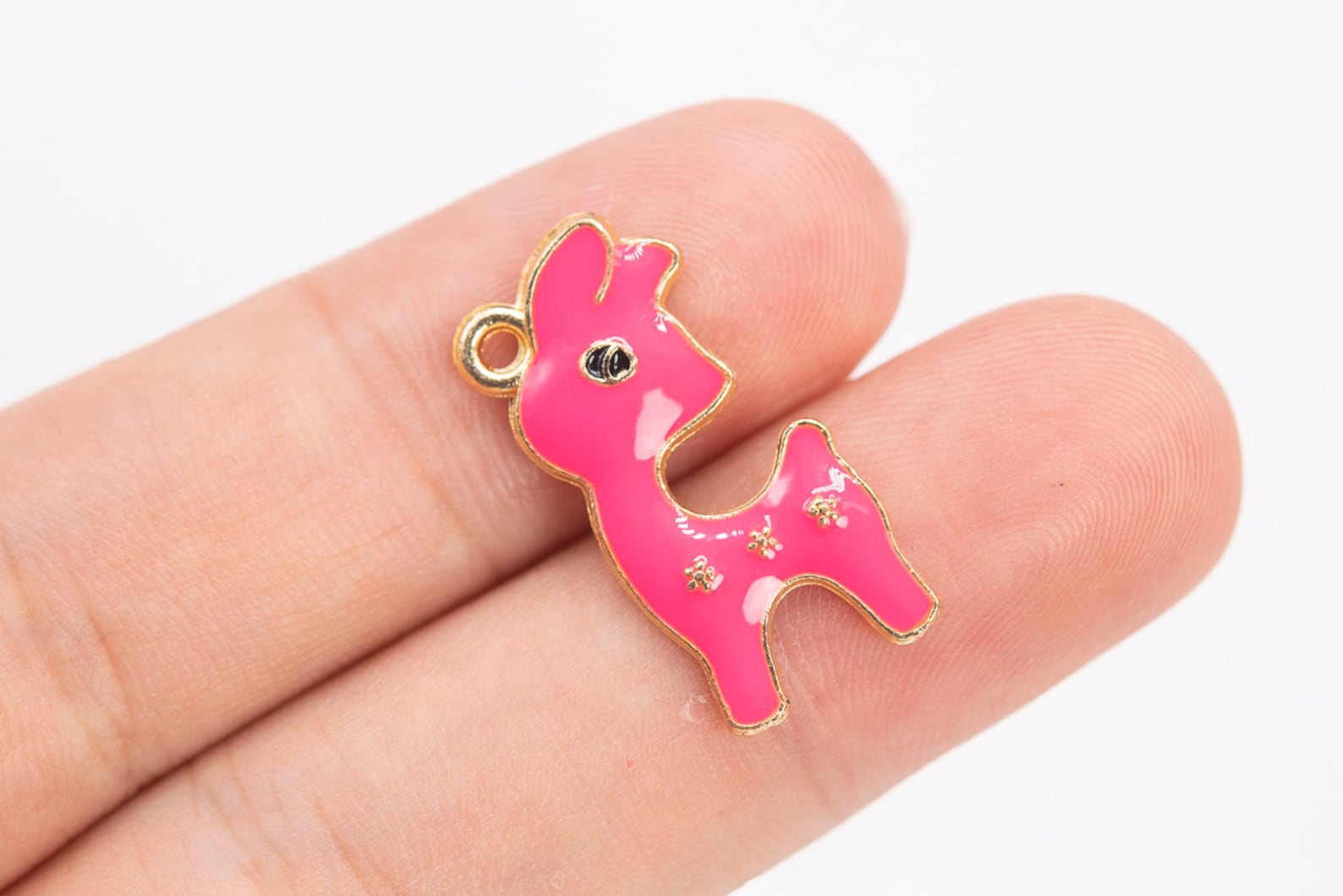 6 Enamel Deer Charm Gold Tone With Rose Red Enamel Etsy