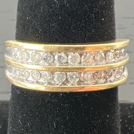 Double diamond half eternity band in 14k yellow gold - Gem