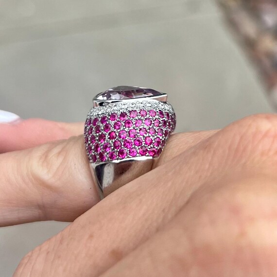 Spectacular kunzite statement ring with diamonds … - image 5