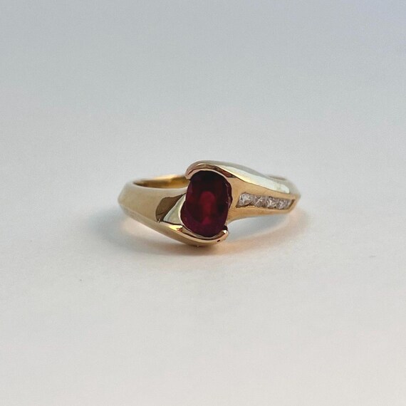 18k Yellow Gold Ruby Ring with Diamond Accent - S… - image 2