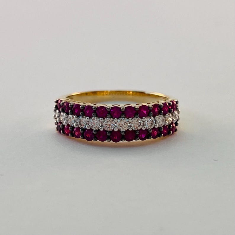Ruby and Diamond Half Eternity Band in 14k Yellow Gold - Etsy