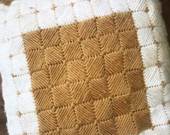 Golden Square Crocheted Pattern Pillow