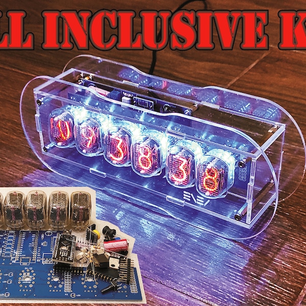 DIY Nixie Clock with 6 IN-12 tubes * Best Gift * Clear Enclosure & Colourful Backlight