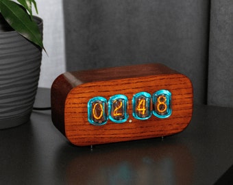 Nixie clock with vintage IN-12 tubes and wooden enclosure