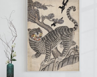 韓国民画の虎とカササギの版画 | 韓国の民画 | 韓国の伝統的な虎