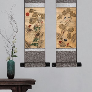 Korean Art, Antique Korean Scroll Painting, Wall Hanging Design, Korean Hanging Scroll, Korean antique, Korean souvenir, Korean art folk