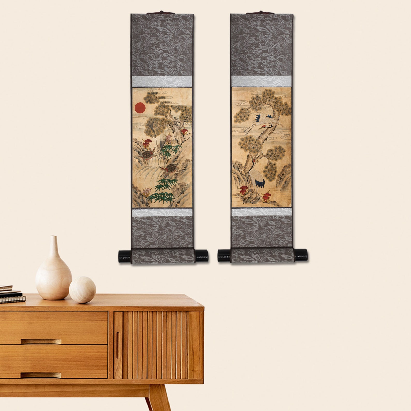 Korean Art Antique Korean Scroll Painting Wall Hanging Etsy