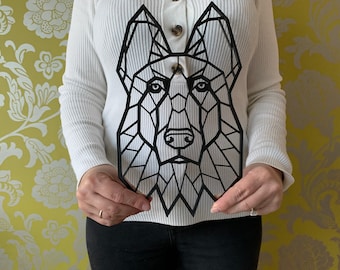 Geometric German Shepherd Alsatian Dog Pet Wall Art Decor Hanging Decoration 3D Printed - 300mm x 174.5mm