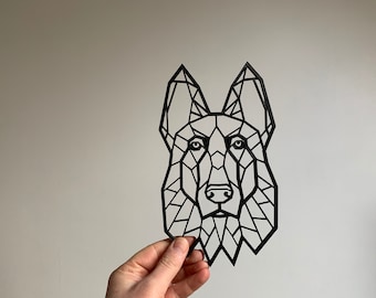 Geometric German Shepherd Alsatian Dog Pet Wall Art Decor Hanging Decoration 3D Printed 200mm x 128mm