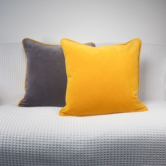 Pair of Luxury Velvet Piped Cushion Covers Orange Ochre Yellow Navy Blue Grey