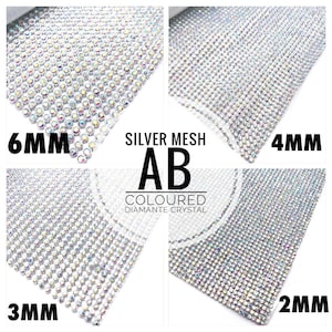 AB Crystal Silver Iron On Diamante Transfers Strips Hot Fix Rhinestone Mesh for Clothing Crafts Work Decoration Bridal Dress