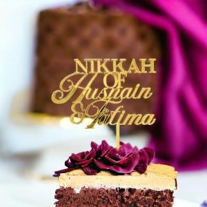 Personalised Acrylic Nikkah Cake Topper Charm Custom With Bride & Groom Name