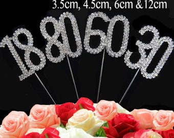 Diamante Rhinestone Cake Pick Topper in Silver for Birthday Party Celebration Family Function Cake Decoration in 4 Size