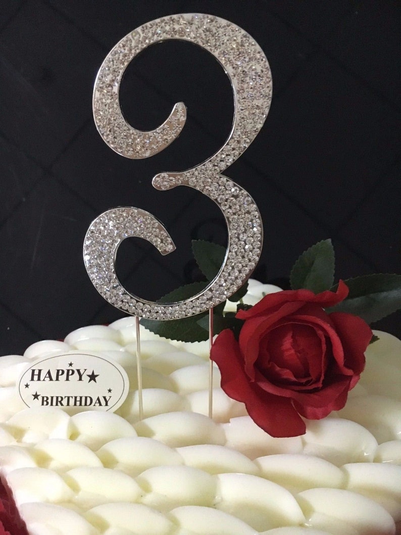 Diamante Rhinestone Cake Pick Topper for Birthday Party Celebration Family Function Cake Decoration in 4 Size Different Colour