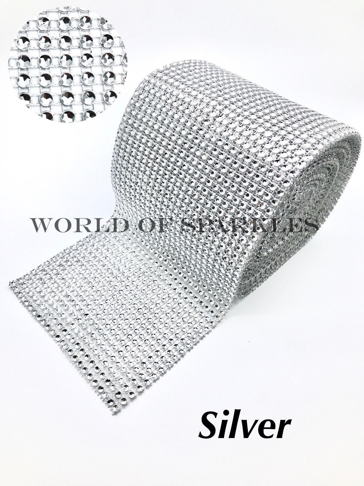 12 ROW SILVER Diamante Bling Sparkling Diamond Effect Cake Craft Ribbon