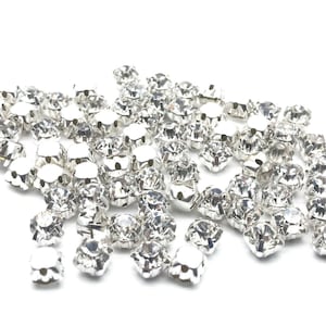100pcs x 6mm Sew on Diamante Rhinestone Crystal Clear Studs in Silver Grade AAA Glass for Crafts & Arts Decoration