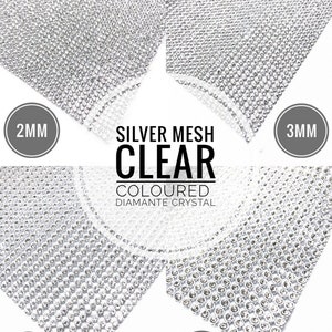 Clear Crystal Silver Iron On Diamante Transfers Strips Hot Fix Rhinestone Mesh for Clothing Crafts Work Decoration Bridal Dress