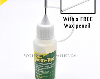 15ml Gem-tac Glue for Crystal Applying Needle Precision Tip Bottle Clothing Crafts Projects DIY with 1 Wax Picker Pencil Free