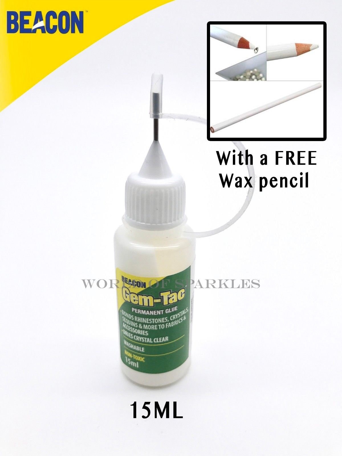 15ml Gem-tac Glue for Crystal Applying Needle Precision Tip Bottle Clothing  Crafts Projects DIY With 1 Wax Picker Pencil Free 