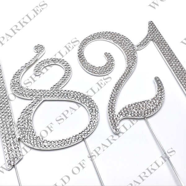 Silver 120mm Diamante Rhinestone Cake Topper Single Numbers for Birthday Wedding Anniversary Party Decoration DIY
