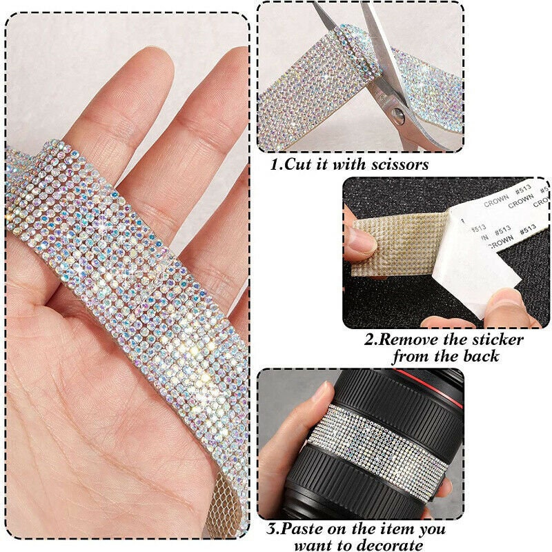 6 Rolls Self Adhesive Crystal Rhinestone Ribbon Diamond Bling Ribbons Wrap  6 Yards Mesh Glittering Sticker Roll for Arts Crafts Wedding Birthday DIY  Event Car Phone Decoration (Silver)