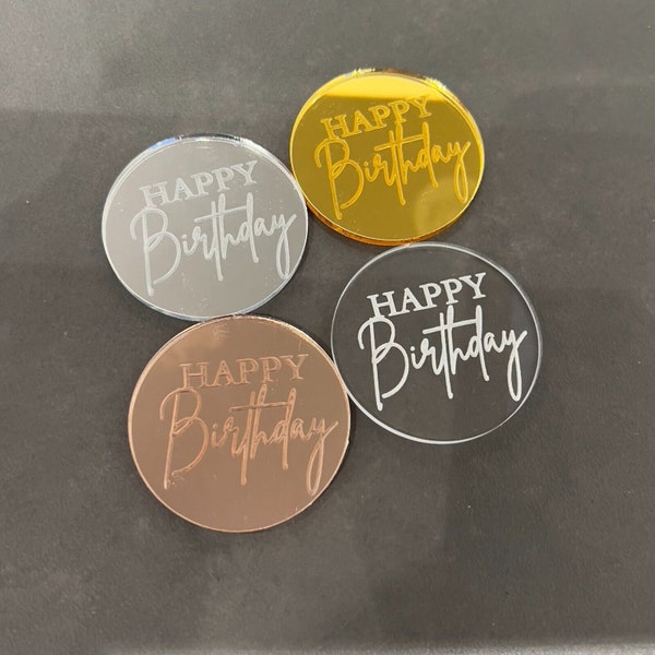 Cupcake Topper Tag Mirror Acrylic Disc Happy Birthday Celebration 4, 6, 9, 12, DS2 Decoration