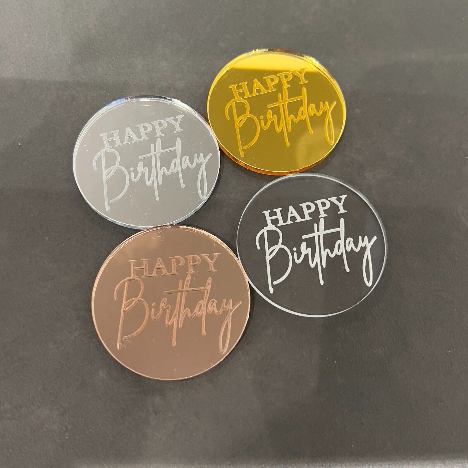 Happy Birthday Engraved Disc Acrylic Cake Disc Gold Silver Rose Gold  Cupcake Cake 