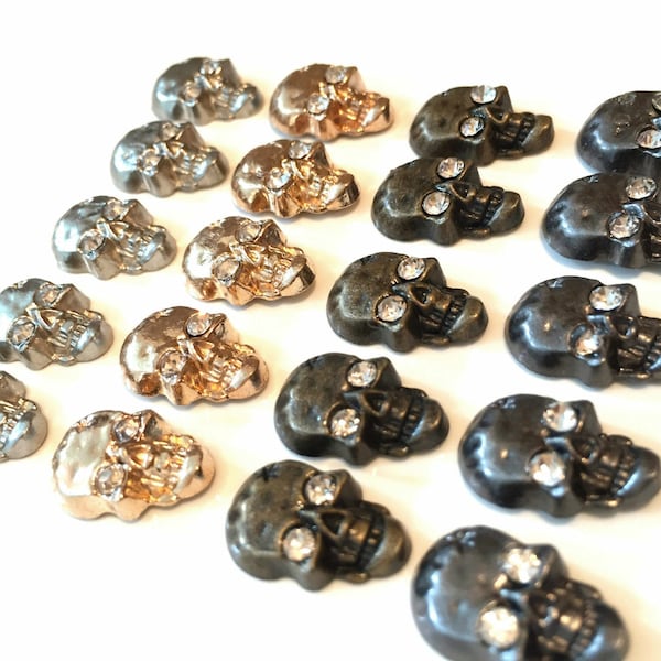 13mm x 50pcs Skull Iron on Hot Fix Metal Studs with Diamonds for Shoes Belts Clothing Making Crafts & Art Work DIY