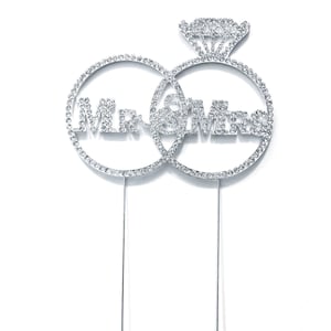 Silver Bling Herr & Fru Tårtdekoration Cirklar Ring För Årsdag Diamante Strass Ädelsten Festdekoration DIY