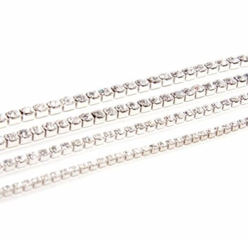 2 Metres SS6 Chain Rope Rhinestone Trim Diamante Silver Crystal Necklace Sewing