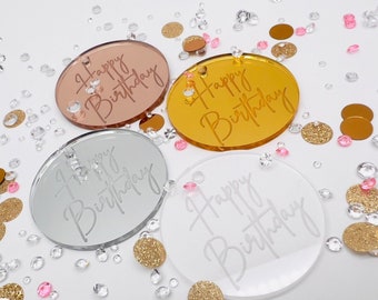 Cake Cup Topper Disc Cake Charm Tag Happy Birthday Acrylic Mirror Decoration