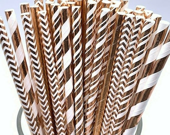 Rose Gold Paper Foil Straws for Wedding Birthday Baby Shower Children Family Get to gather Party Function Decoration