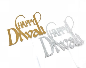 Happy Diwali Glitter Cake Topper Or ou Silver Hindu Festival Celebrations Party Home Decoration Religious