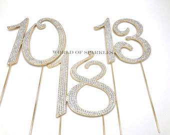 120mm Diamante Rhinestone Cake Topper In Gold Single Numbers for Birthday Wedding Anniversary Party Decoration DIY