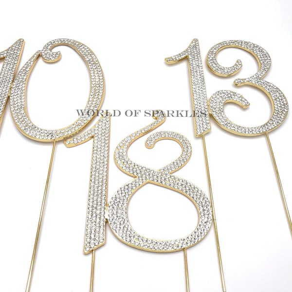 120mm Diamante Rhinestone Cake Topper In Gold Single Numbers for Birthday Wedding Anniversary Party Decoration DIY