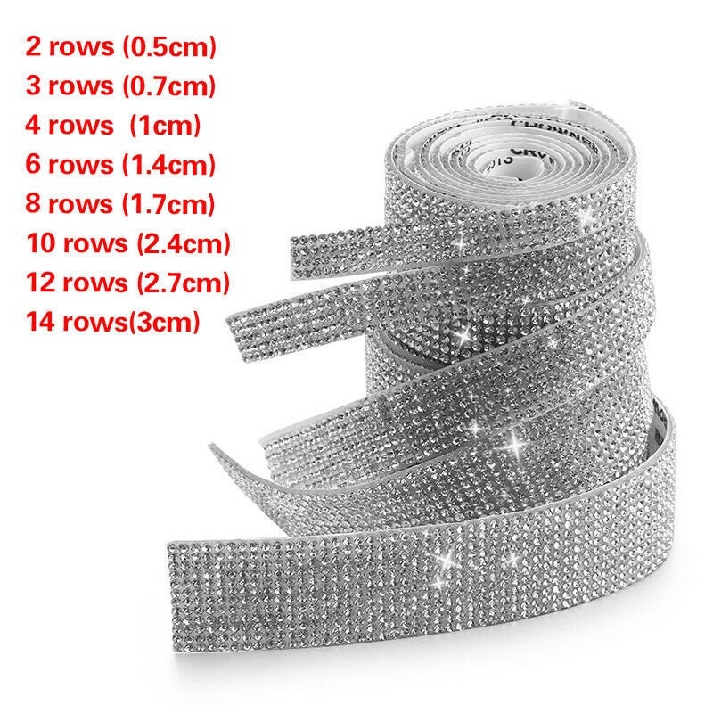 7 Rolls Crystal Rhinestone Adhesive Strips for Crafts, Decor, Gifts (4  Sizes, Silver)
