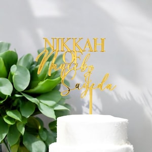 Personalised Acrylic Nikkah Cake Topper Custom With Bride & Groom Name Wedding