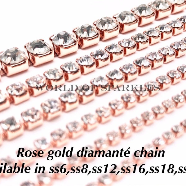 Rhinestone Diamante Crystal Glass Gam Rose Gold Cup Trim Sewing Ribbon Lace for Wedding Dress Home Costume Decoration