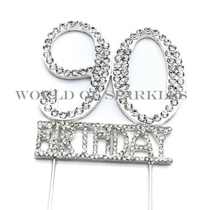 Silver 5,5 cm diamant strass 90 nummer födelsedagstårtdekoration för födelsedagsfest dekoration tillbehör gör-det-själv