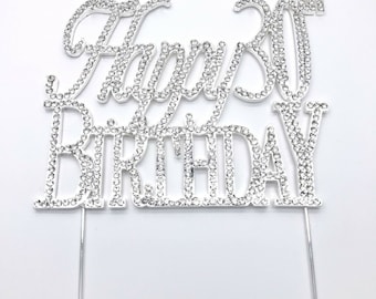 Happy Birthday Diamante Diamond Rhinestone Cake Topper Pick for 30th To 80th Birthday Celebration Party Function Decoration DIY