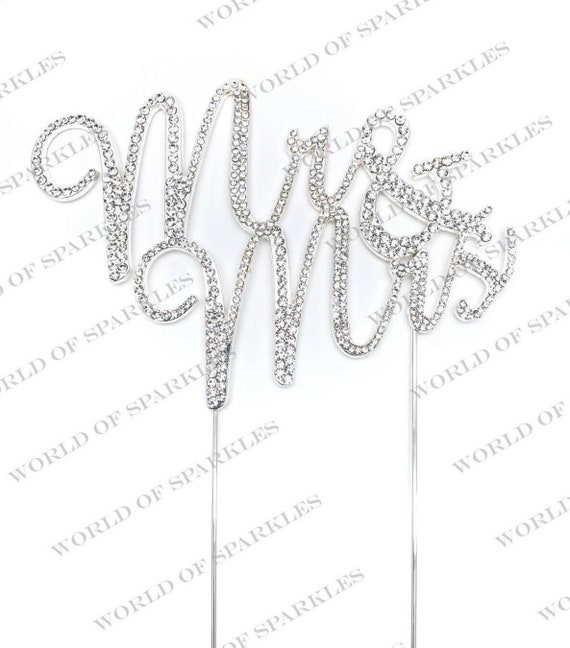 Diamond Cake Topper Silver Mr and Mrs Diamond Cake Topper Silver Mr and Mrs