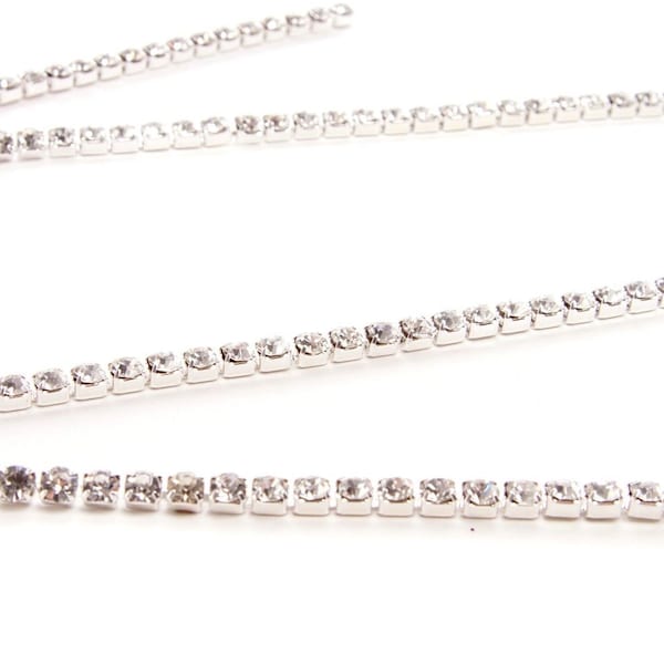 2m x 3mm Silver Crystal Rhinestone Diamante Diamond Trim Chain for Bracelets Necklace Sewing Clothing Decoration Accessory