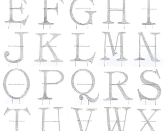 Initials Diamante Rhinestone Silver Large Letter Cake Topper for Wedding Birthday Party Table Decoration Accessory
