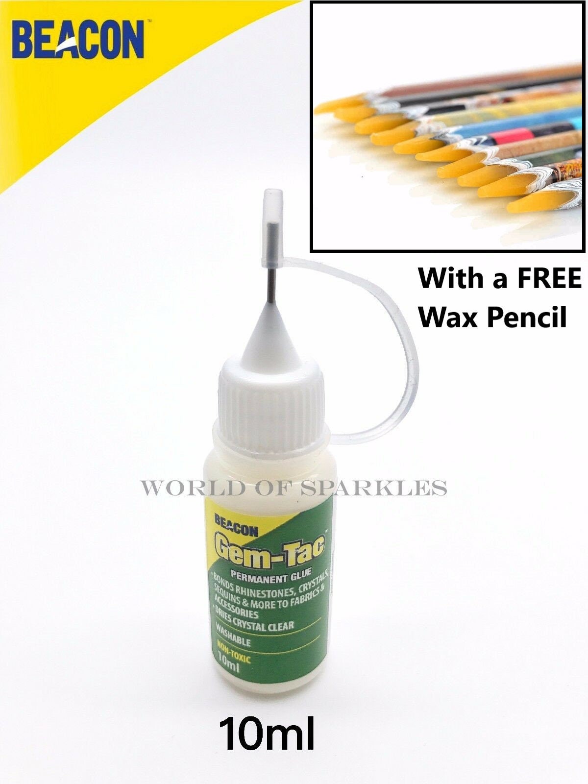10ml Gem-tac Glue for Diamond Crystal Applying Needle Precision Tip Bottle  for Clothing Crafts Projects Banner Making With 1 Free Wax Pencil 