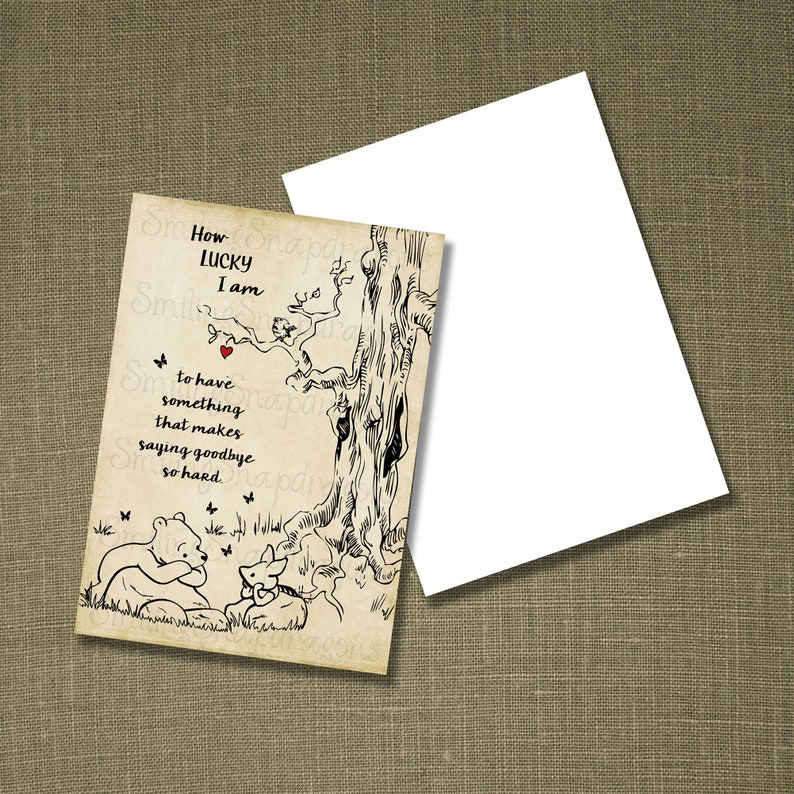 heart Also AVAILABLE in 5x7 and 8x10 art PRINTS How lucky I am - CARD Winnie the Pooh
